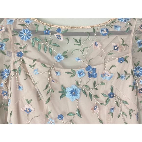 ADRIANNA PAPELL DRESS 6 FLORAL EMBROIDERED BEADED SHEATH SHORT COCKTAIL BEIGE - Picture 6 of 16